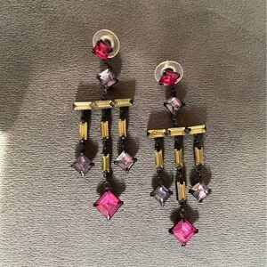Vintage Pink purple and Gold Dangle Earrings
